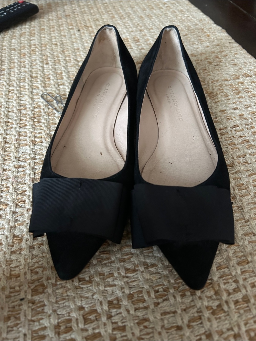 Club Monaco Black Pointed Bow Suede Flats